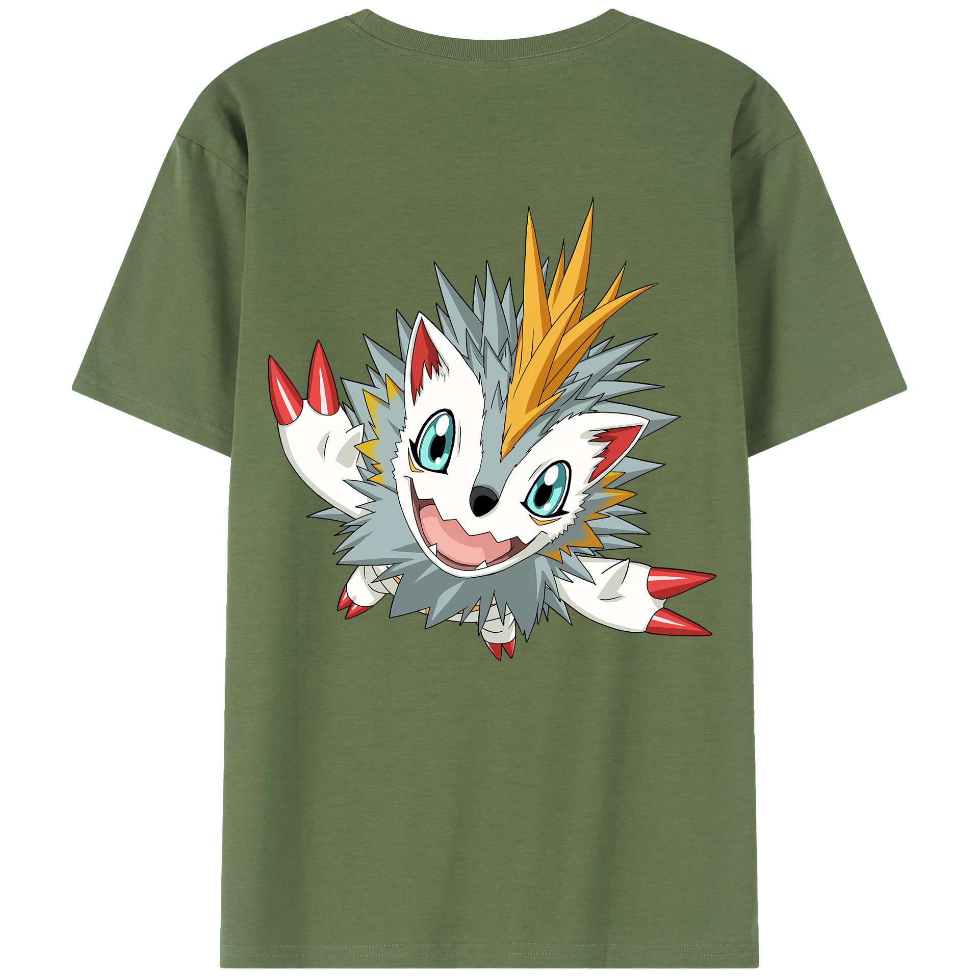 （画像用） Digimon デジタルモンスター/デジモン 綿100％ メンズ半袖Tシャツ（バックプリント） 通気性